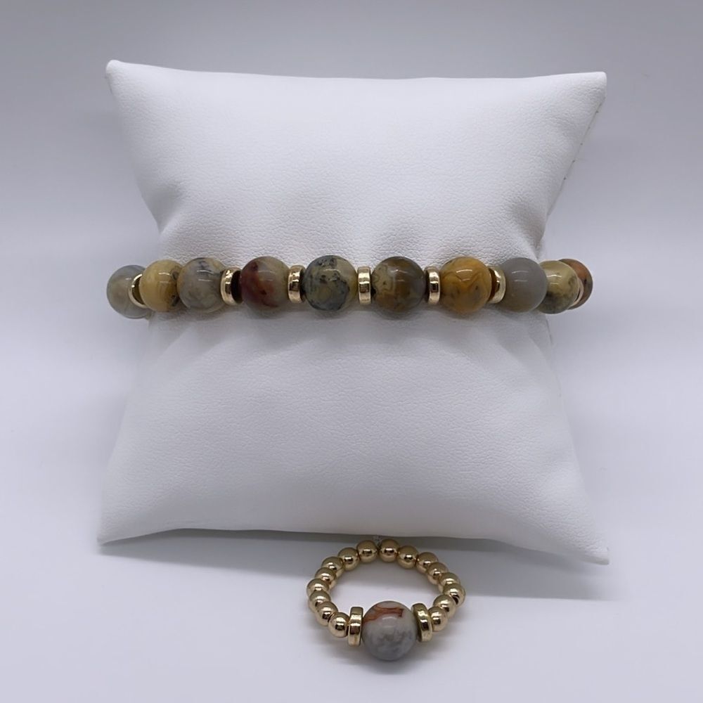 NWT Wool + Pepper Co. Agate + Gold Bracelet + Ring Set